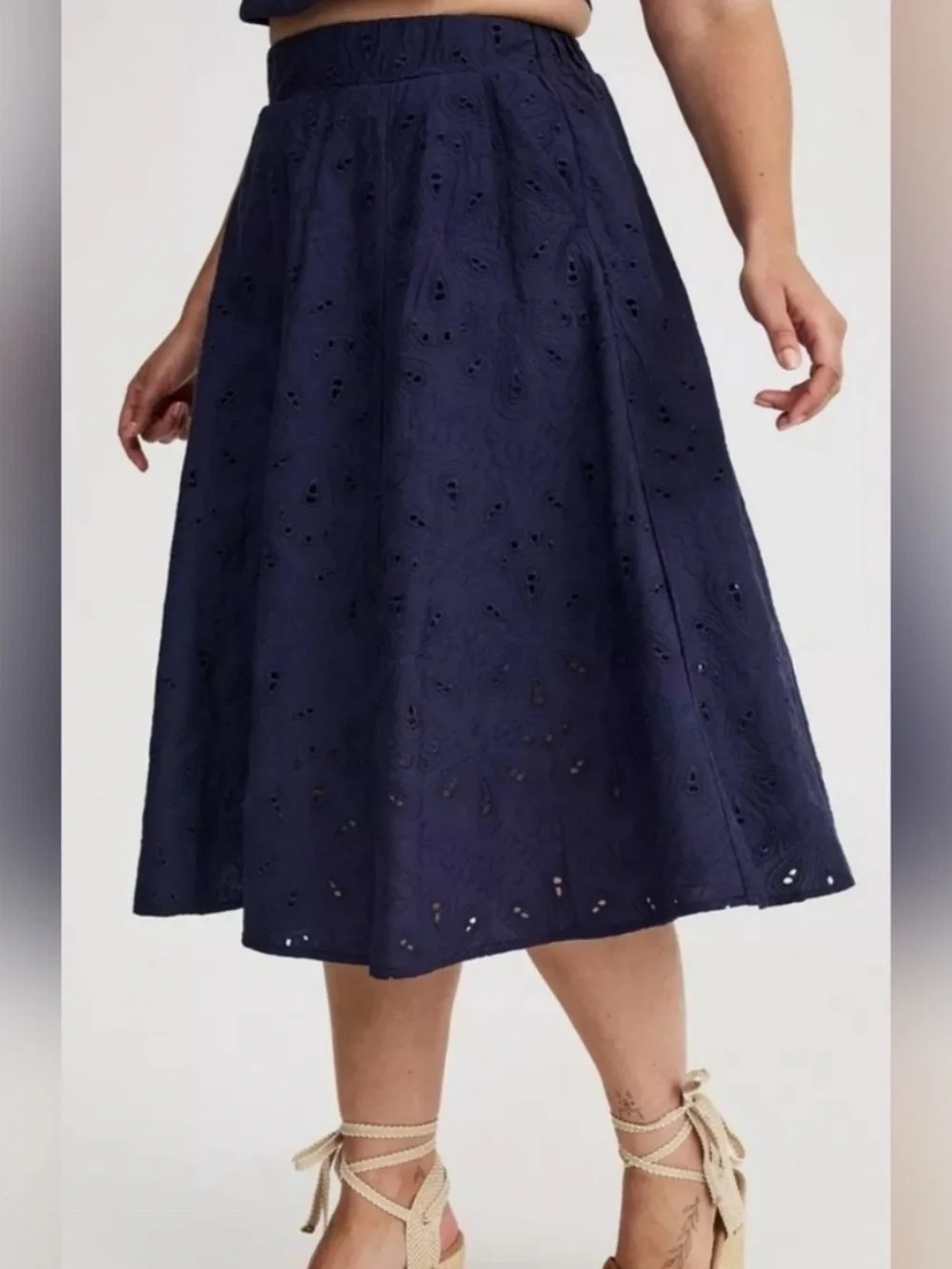 NWT J. crew spring navy blue eyelet A line midi skirt 100% cotton modest